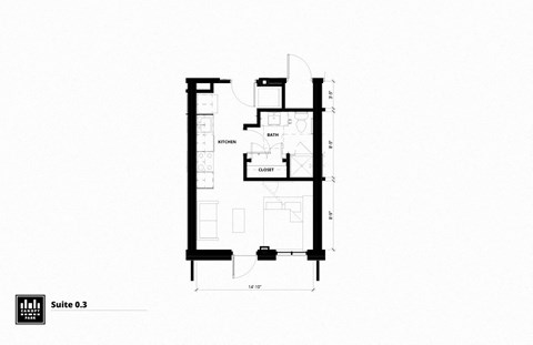 Floor plan for studio, 1 bath, 363 sqft